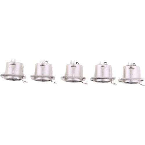 5Pcs XLR 3Pin Female Square Wall Chassis Panel Mounted Plug Socket Microphone Audio XLR Plug Nickle Plated Connector