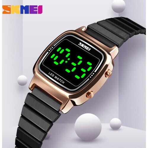 SKMEI Ultra Thin Luxury Womens Rose Gold Stainless Steel Watches Women Fashion LED Digital Dress Business Wrist watch1543