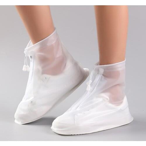 Medium Tube PVC Waterproof Shoe Cover Thick Wear-Resistant Non-Slip Travel Outdoor Rainproof Zipper Shoe Cover