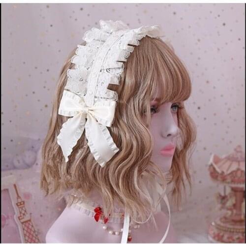 Wedding Headdress Sweet Lolita Bandage Lace Bow Headwear Maid Hair Band Hairpin Daily Hair Accessories Headbands B917