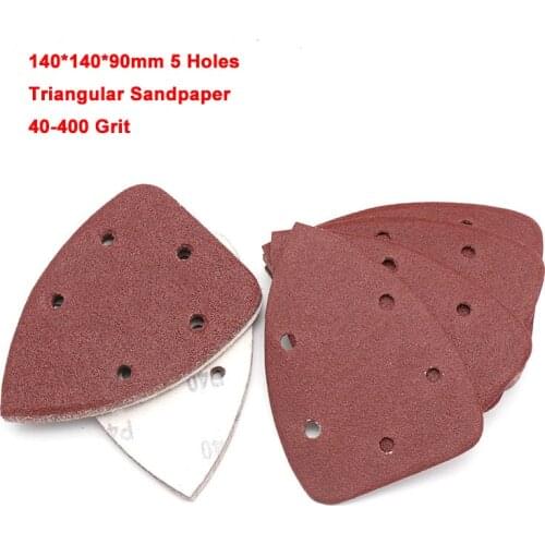 140*140*90mm 5 Holes Triangular Sandpaper 40-400 Grit Red Sanding Paper Back Velvet Self-adhesive Polishing Abrasive Tools