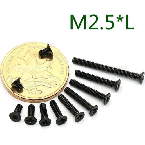 500pcs/lot M2.5*3/4/5/6/8/10/12/14/16/18/20 Head diameter 4mm Countersunk head philips machine screw black zinc plated KM2.5