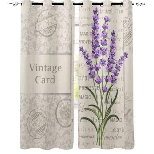 Vintage Card Lavender Window Curtains for Living Room Home Decor Child Bedroom Kitchen Curtains Drapes