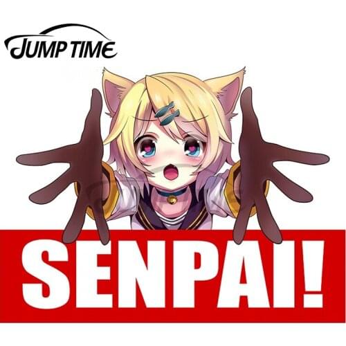 Jump Time 13 x 9.9cm Kawaii Neko Senpai Funny Car Stickers Auto Vinyl Decals Waterproof Motorcycle Truck Bumper Window Decal