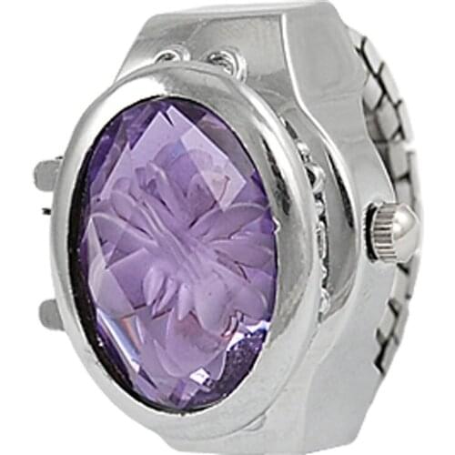 YCYC!5*New Stretch Band Flower Inlay Hunter Case Finger Ring Quartz Watch For Lady