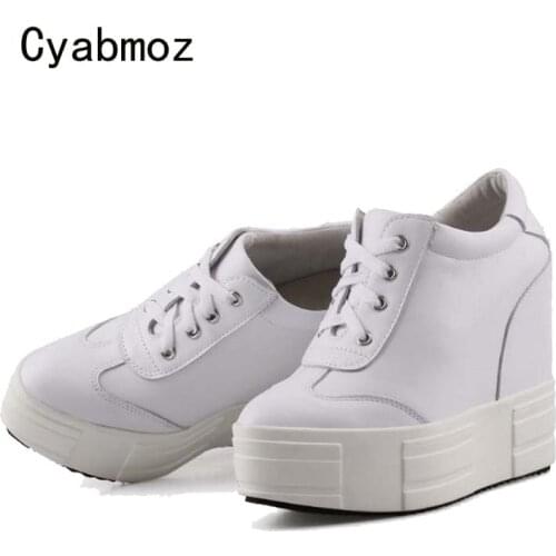 Cyabmoz Sexy High heels Sneakers Women Genuine leather height increasing Ladies Shoes Woman Pumps Zapatos mujer Tenis feminino