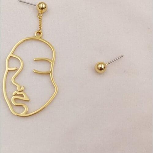 Unique Human Face Stud Earrings For Women Hollow Out Geometric Shape Earing Korean Ear Jewelry New Fashion Brincos Y12