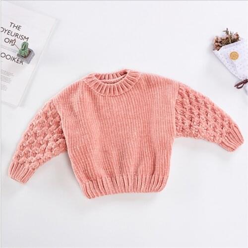 Winter New Chenille Childrens Sweater Boys and Girls Baby Round Neck Warm Bottoming Shirt Stretch Padded Sweater