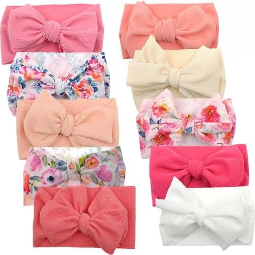 10Pcs/Lot Solid Seersucker Baby Turban Headband Flower Dot Print Hair Bands Big Bowknot Headwraps Kids Hair Accessories