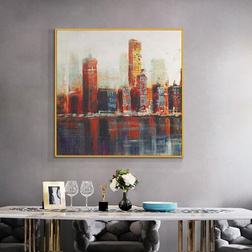 100% Hand Painted Large City Building Painting On Canvas Abstract Thick Acrylic Knife Wall Art For Modern Home Decoration