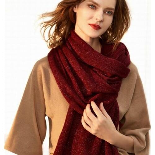 100% Wool with Metallic Yarn Scarf High Quality Natural Fabric Fashion Winter Wool Shawl Scarfs Women christmas gifts for Lady