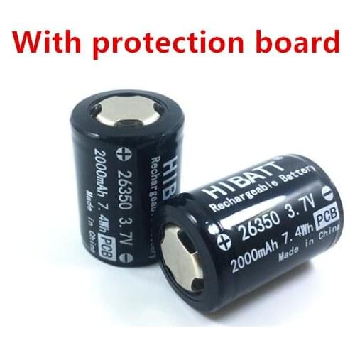 2PCS Original 26350 2000mah li ion battery 3.7V Rechargeable Batteries for flashlight tools With protection board 26.5*38
