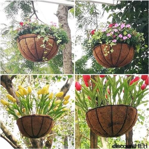 3 Sizes Of Iron Coconut Semicircle Flower Pots Hanging Balcony Rattan Decoration Hanging Basket Garden Plant Flower Basket