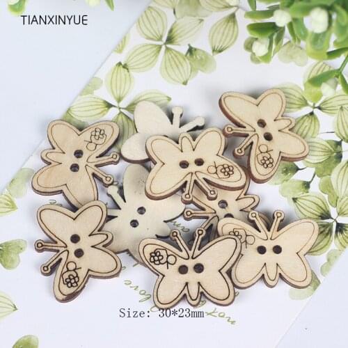 TIANXINYUE 30x23mm Butterfly Buttons Sewing Scrapbooking Natural color Two Holes Wood Buttons,DIY Clothing Accessories