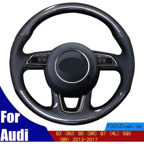DIY Car Steering Wheel Cover Black PU Carbon Fiber For Audi Q3 (8U) Q5 (8R) Q7 (4L) SQ5 (8R) 2013-2017