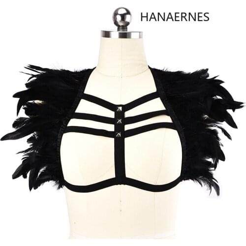 Women Sexy Lingerie Gothic Crop Tops Out Elastic Cage Bra Bandage Strappy Halter Bra Bustier Tops Harness Feather Underwear