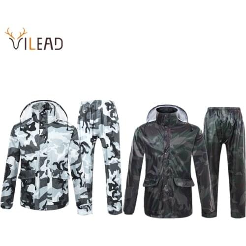 VILEAD Camouflage Adult Raincoat Waterproof Outdoor Rain Pants Cycling Motorcycle Rain Coat Transparent Hat Poncho Rainwear Set