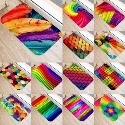 Geometric Feather Kitchen Entrance Anti-Slip Door Mat Suede Velvet Carpet Doormat Colorful Indoor Floor Mats Doormat Rug 48242