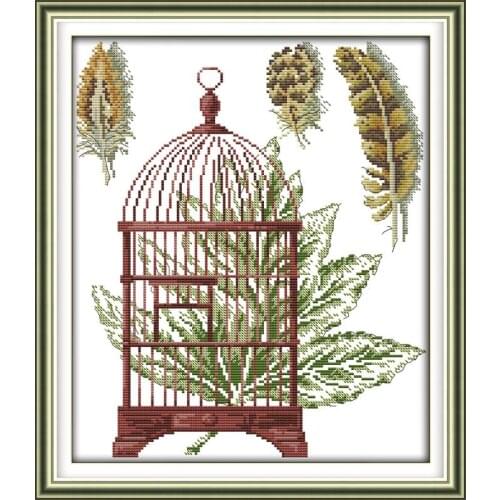 Joy Sunday Feather And Cage Counted Cross Stitch Kits 11&14CTDIY Embroidery Kits Needlework Sets for Home Decor Handmade Gift