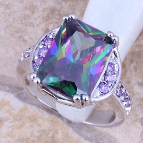 Royal Rainbow Cubic Zirconia Silver Plated Womens Ring Size 6 / 7 / 8 / 9 E812