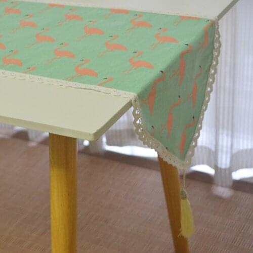 Lace Tassel Table Runner Printed Flamingo Linen Cotton Home Table Runners Christmas Wedding Birthday Party Decors Hotel Supplies