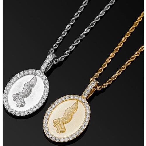 NEW Winged Angel Pendant With 4mm Tennis Chain Fashion Vintage AAA+ CZ Iced Out Charm Necklace Jewelry For Gift