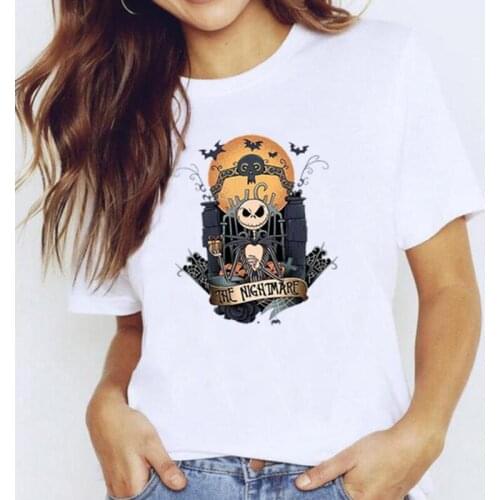 Fashion Summer Short Sleeve Tee Shirt Femme Nightmare Before Christmas Print T Shirt Women Tops Casual T-shirt Camiseta Mujer