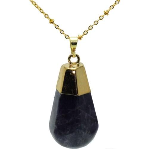 Fashion Jewelry natural purple crystal quartz pendant chain necklace men marble big gem stone gold point pendant girl necklace