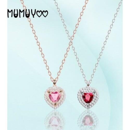 SWA Fashion Jewelry High Quality Romantic Heart-shaped Love Cute Pink Purple Crystal Heart-shaped Female Necklace