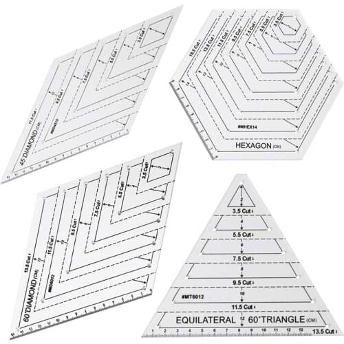 4Pcs Diamond-Shaped Quilting Sewing Ruler Set Transparent Patchwork Sewing Cutting Craft Ruler DIY Handmade Tailor Drawing Tools