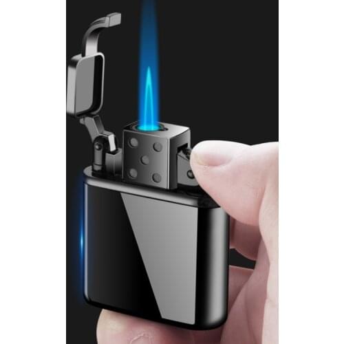 Retro Inflatable Open Lid Push-type Ignition Straight Into The Blue Flame Windproof Metal Creative Lighter Personality Men Gift