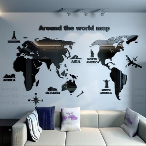 New arrival World map Acrylic mirror Wall sticker Creative Household office DIY art wall decor Living room bedroom decoration