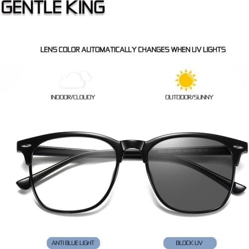GENTLE KING Photochromic Glasses Men Anti Blue Light Blocking Color Changing Eyeglasses Square Computer Blue Ray Women Glasses