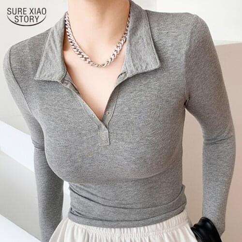 2021 Autumn New Sexy Fashion Tops Polo Collar Clothes Korean Long-sleeve Pullover Sweater Bottoming Pullover Slim Sweaters 16643