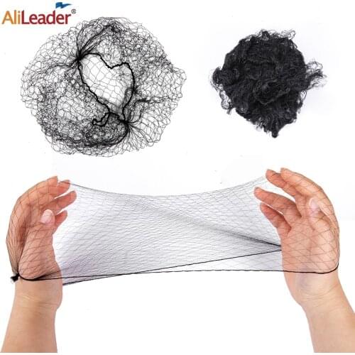 Alileader Bulk Nylon Hair Net Black Elastic Nylon Hairnets For Packing Wig Hair Nets 14"20"24Inch Invisible Mesh Bun Hair Net