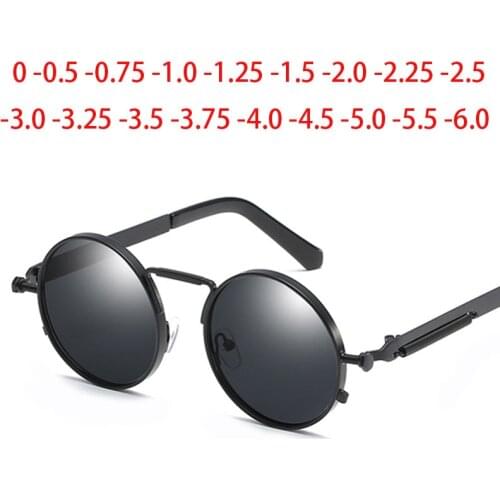 Retro Punk Spring Leg Round Sunglasses Men Polarized Metal Myopia Lens Prescription Sun Glasses Women 0 -0.5 -0.75 To -6.0