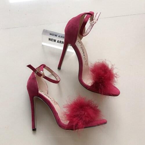 Fashion 11cm Heels Summer Shoes Women Stiletto Sandalen Open Toe Fluff Strappy Thin High Heels Lace Up Fur Sandals 35-43