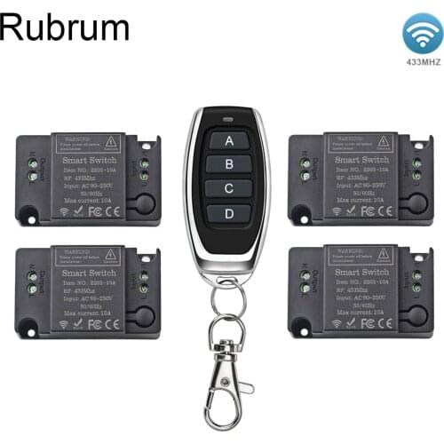 Rubrum AC 110V 220V Universal Wireless Remote Control Switch 1CH Relay Receiver Module and RF 433Mhz 4 Buttons Remote Controls