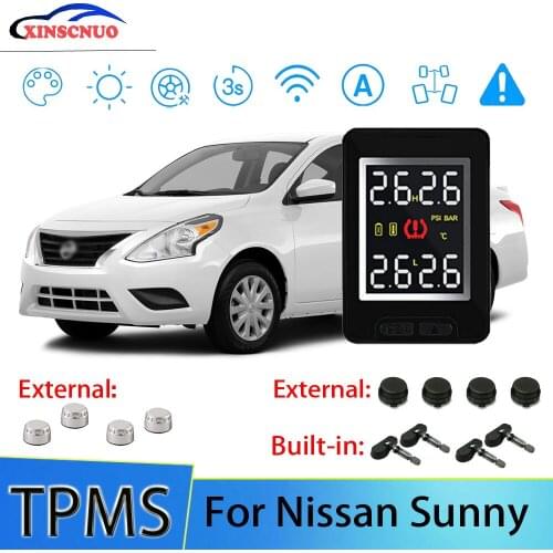 XINSCNUO Car Electronics Wireless For Nissan Sunny TPMS Tire Pressure Monitoring System Sensor LCD Display
