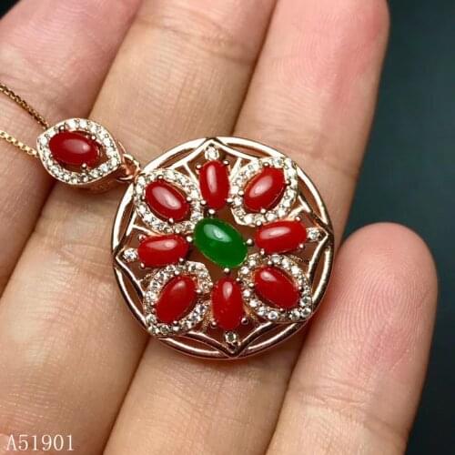 KJJEAXCMY boutique jewelry 925 Silver-inlaid Natural Red Coral Ruby Female Pendant Large Necklace Support Detection