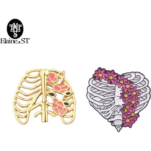 2styles Rib Lapel Pin Badge Accessories Gold Brooches Metal Nurse Medical Gift Classic Jewelry Women Flower Enamel Pins