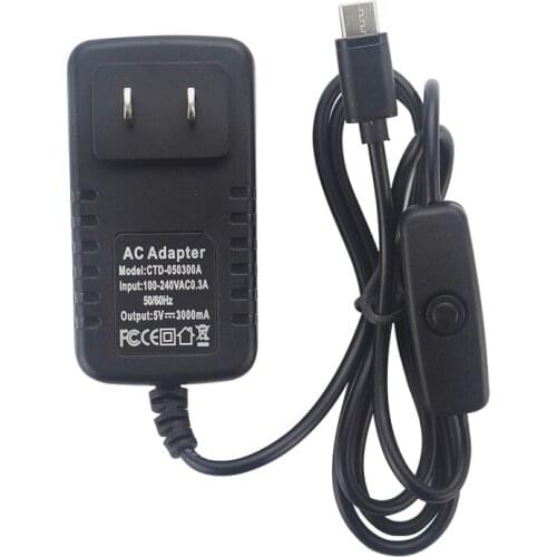 For Raspberry Pi 4 4b 5V 3A Power Supply Charger AC Adapter USB-C Cable With Power On/Off Switch For Raspberry Pi 4 Model B 4B
