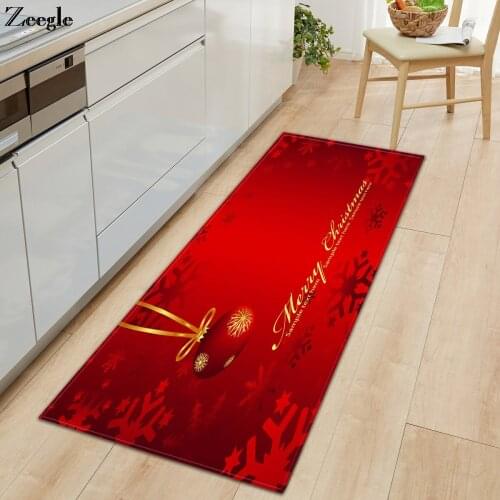 Zeegle Christmas Carpet Long Rectangle Kitchen Rug Anti-slip Bathroom Doormat Washable Shower Mat Absorbent Hallway Floor Rug