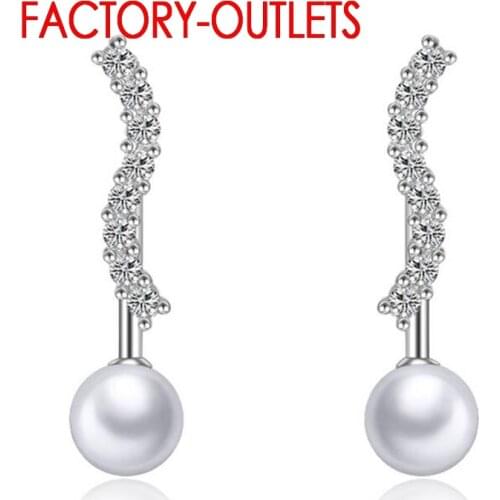 Genuine 925 Sterling Silver Fashion Jewelry Simple S Shape Earrings For Women Korean Style Bridal Earring Bright Crystal & Pearl