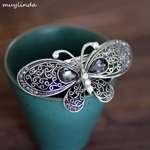 Muylinda Vintage Crystal Hair Jewelry Antique Butterfly Hair Clip Barrettes Women Metal Hair Accessories