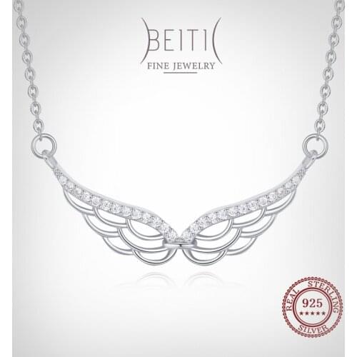 Beitil Angel Wings 925 Sterling Silver Pendant Necklace For Women Dazzling Clear Zircon Fine Elegant Wedding Jewelry