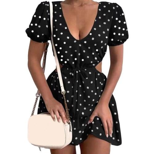 Sexy V-neck Printing Split Midi Dress For Woman Summer Fashion Polka Dot Plus Size Beach Dresses