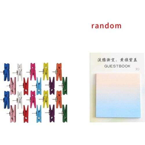 1 Set Push Pins with Wooden Clips Pushpins with Pins Multicolor & 1 Pcs Creative Style Gradient Color Self-Adhesive Memo