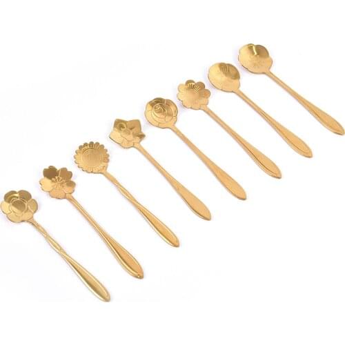 1Pcs Long Handle Vintage Teaspoons Stainless Steel Flower Shape Mixing Spoon Drink Tableware Kitchen Accessories