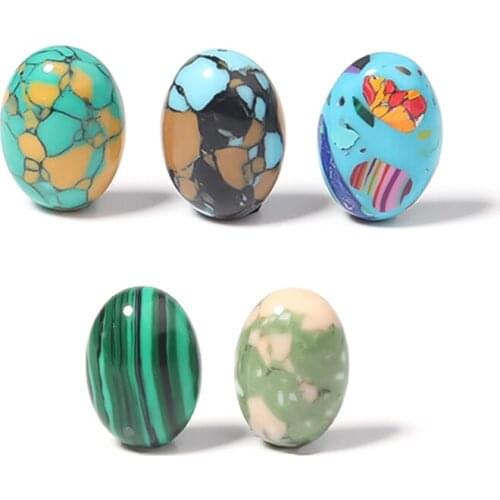 20pcs Taiwan Pattern Turquoise Beads Natural Stone Beads Oval Loose Beads Cabochon Cameo Pendants Base Tray For Jewelry Making